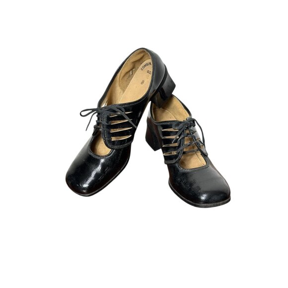 1960s womens chunky Mary Jane shoes black patent leather Size 8 - Picture 5 of 7